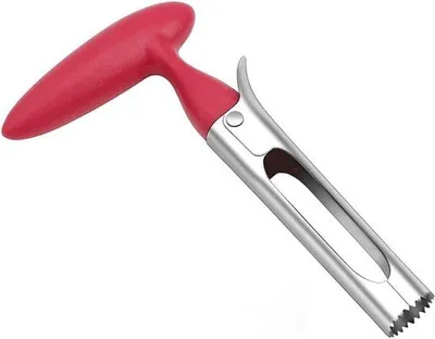Image de Coupe-fruits en acier inoxydable rouge avec lame dentelée, qualité alimentaire