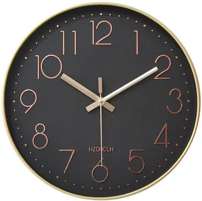 Image de Horloge murale moderne à piles, 30 cm, noir et or