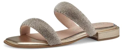 Productafbeelding van MARCO TOZZI, ontworpen door Guido Maria Kretschmer: dames slippers met blokhak, versierd met glitters