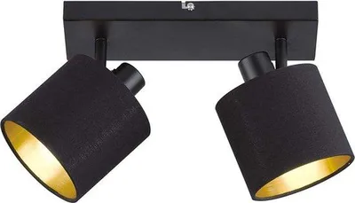Imagen del producto de Spotbal de 2 luces - color negro mate - pantalla de tela negra/dorada - 28 cm