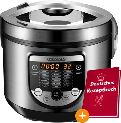 Obrázek produktu pro Digitální multifunkční vařič Steinborg 5 l | nerezové pouzdro | 900 W | včetně německého receptáře | s 18 automatickými programy | dotykový ovládací panel v němčině | funkce udržování teploty | funkce ohřevu | nepřilnavý povrch