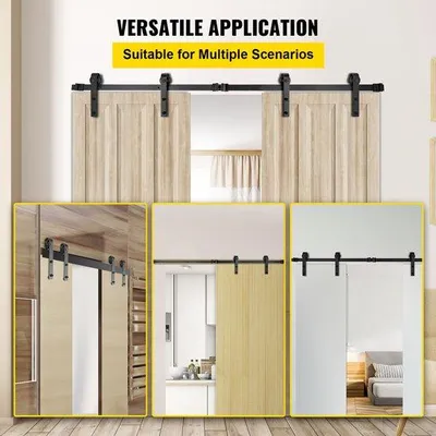 Immagine prodotto di Kit di accessori per porte scorrevoli, adatto per porte di segheria, con capacità di carico di 150 kg, binario Acciaio al carbonio per porte di spessore 4-4,5 cm, pannello di 1,68 m
