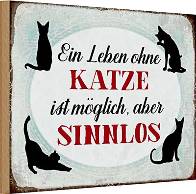 Produktbild von Holzschild Spruch 30x20cm Leben ohne Katze sinnlos