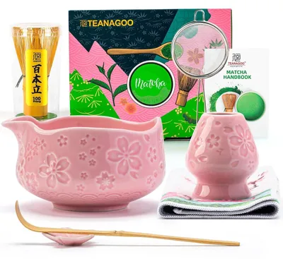 Produktbild von Matcha Set 7-teilig Rosa Keramikschale mit Ausguss Bambusbesen Zubehör