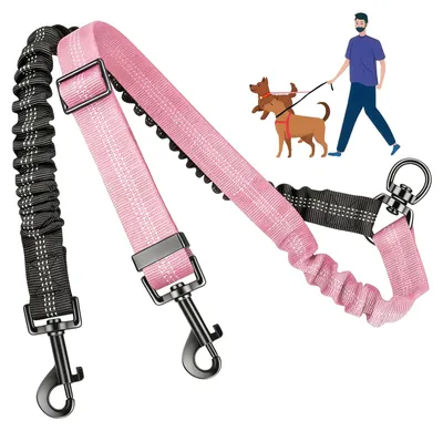 Productafbeelding van Hondenriem Hondenlijn dubbele hondenriem - 45 tot 65 cm - Zwart en roze - Voor 2 honden
