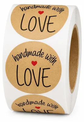 500 selbstklebende Etiketten, handgemacht mit Liebe, Kraftpapier, rund