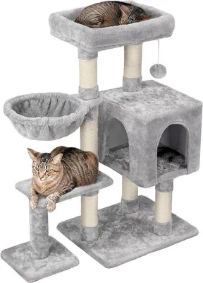 Produktbild von Famanu Katzenbaum 4-stöckig mit Katzenhöhle und Katzenbett - Plüsch Katzenmöbel für kleine Katzen