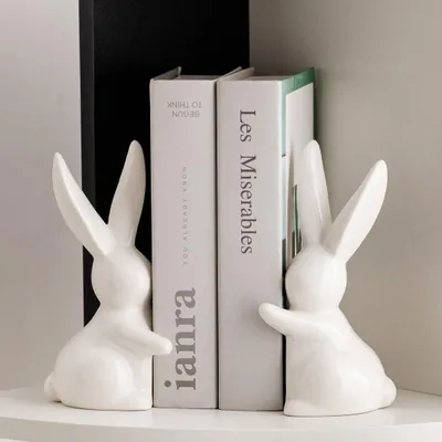 Produktbild von Dekorative Buchstützen aus Keramik, lustige Buchstützen, hasenförmige Regalstopper