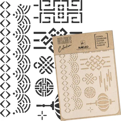 Produktbild von Malschablone für Handwerk A4 21x30cm, Chinesische Ornament Geometrisch Muster, Wiederverwendbare Kunststoff DIY & Scrapbooking Zeichenschablone