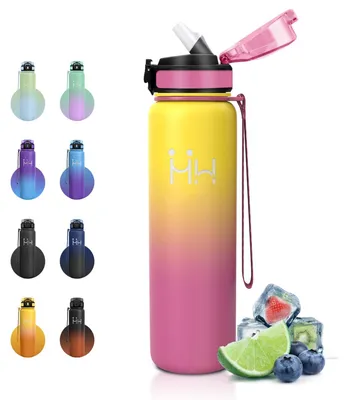 Immagine prodotto di Borraccia termica da 1 litro, thermos con cannuccia, bottiglia per bevande gassate, adatta