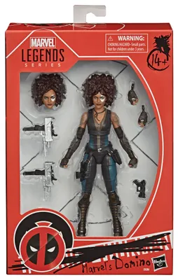 Product packaging for a Marvel Legends Domino action figure.