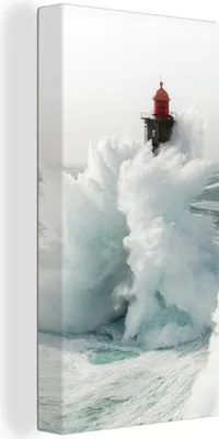 Produktbild von MuchoWow® - Leinwandbilder - Der französische Leuchtturm von La Jument im Sturm, Wandbild, Wanddeko Bilder Wohnzimmer, 40x80cm