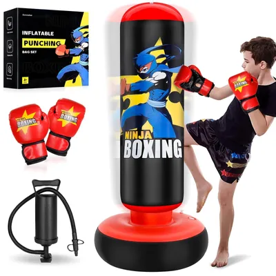 Immagine prodotto di Elzusha - Sacco da boxe gonfiabile per bambini, 168 cm - Include guantoni da boxe - Regalo per ragazzi e ragazze