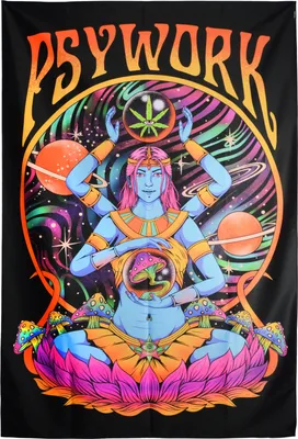 Produktbild von PSYWORK Schwarzlicht Stoffposter Neon "Psywork Godness", 150x225cm