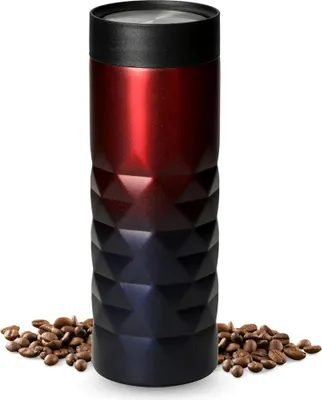 Produktbild von Thermobecher 450 ml - auslaufsicherer Edelstahl to go Becher mit 360 Grad Deckel - hält mehrere Stunden heiß - blau/rot