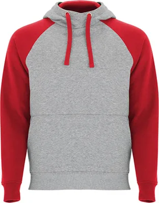 Produktbild von Roly SU1058 | Badet Hooded Sweatshirt Uni Kängurutasche - Farbe: Heather Grey 58/Red 60 - Größe: M