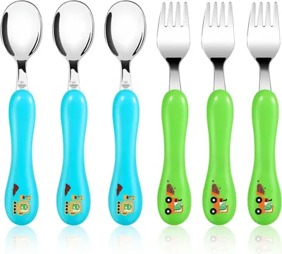 Produktbild von Besteckset für Kinder 6-teilig, 3 Löffel, 3 Gabeln, Edelstahl, Sicher und Langlebig, für Kleinkinder