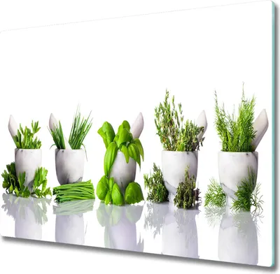 Produktbild von Glas Herdabdeckplatte 60x52 cm Spritzschutz Glasabdeckplatte Schneidebrett Kräuter