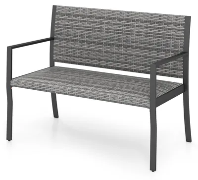 Produktbild von Gartenbank aus Polyrattan, 2-Sitzer Sitzbank mit Rückenlehne & Armlehnen, Parkbank mit Polstern & Metallgestell, Balkonbank bis 360kg belastbar, für Terrasse & Garten, 110 x 55 x 84 cm