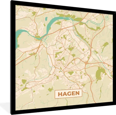 Produktbild von MuchoWow® Gerahmtes Poster Karte - Hagen - Vintage - Stadtplan 40x40 cm - Poster mit Schwarzem Bilderrahmen Wandposter Rahmen Foto Bilder - Mit Rahmen - Wanddekoration Schlafzimmer