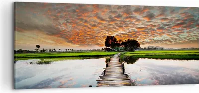 Produktbild von Bild auf Leinwand - Leinwandbild - Asien brücke see natur - 100x40cm - Wand Bild - Wanddeko - Leinwanddruck - Bilder - Kunstdruck - Wanddekoration - Leinwand bilder - Wandkunst - AB100x40-2132