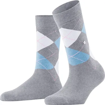 Produktbild von Burlington Damen Socken - Queen, Kurzstrümpfe, Baumwolle, Rautenmuster, Logoemblem Hellgrau/Hellblau/Weiß