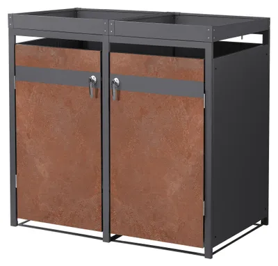 Produktbild von ML-Design Mülltonnenbox 2er mit Pflanzdach für 2 Tonnen, 240L 132x80x124 cm, Rost-Optik, Stahl, wetterfest/abschließbar