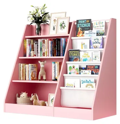 Produktbild von Kinderregal Bücherregal 90x40x80cm Rosa Baumwoll-Leinen-Stoff