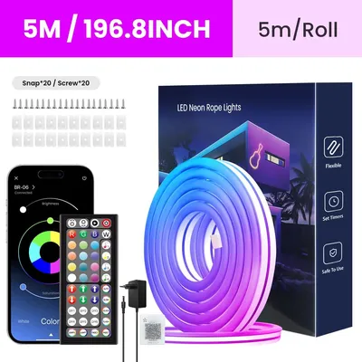 Immagine prodotto di Tubo LED neon flessibile - Tubo LED - 5 metri - RGB - Controllo tramite app e telecomando - Impermeabile IP65 - 24 V - SMD5050