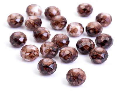 Produktbild von Vintageparts Glasschliffperlen marmoriert braun weiß Rondell 8x6 mm für DIY-Schmuck, 20 Stück