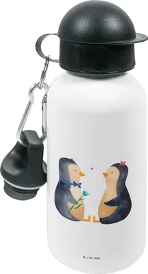 Produktbild von Mr. & Mrs. Panda Trinkflasche Pinguin Pärchen - Weiß - Geschenk, Hochzeitstag, Kinder, Hochzeitsgeschenk, Hochzeit, Liebe, Verknallt, Kinderflasche, Wasserflasche