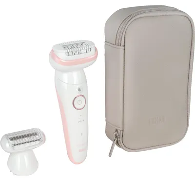 Produktbild von Braun Silk-épil 9, Epilierer mit schwenkbarem Kopf für eine einfache Haarentfernung, Wet&Dry, langanhaltend seidig-glatte Haut, Ladyshaver, Rasieraufsatz und Trimmeraufsatz,9-030, Weiß/Flamingorosa