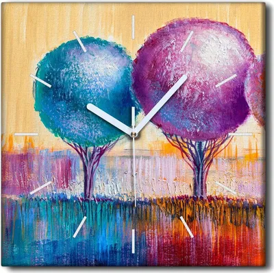 Produktbild von Coloray Uhr auf Leinwand 30x30 cm Wand Uhr Dekoration Wohnzimmer Segeltuch weiße Zeiger -Bäume Landschaft Natur