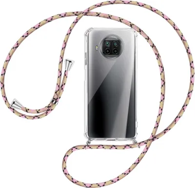 Produktbild von Handykette Backcover-Schutzhülle mit Band (Metall silberfarben) für Xiaomi Mi 10T Lite 5G - rosa Karo