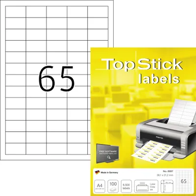 Produktbild von Top Stick 8697, Weiß, Selbstklebendes Druckeretikett, A4, Papier, Laser/Inkjet, Quadratisch