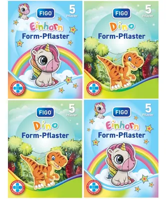 Produktbild von Kinderpflaster Set, 10x Dinosaurier + 10x Einhorn Pflaster, FIGO Motivpflaster für Kinder