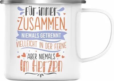 Produktbild von Trendation -  Fernbeziehung Geschenk für Ihn Sie Emaille Tasse mit Spruch Valentinstag Geburtstag Geschenk Freund (Silber)
