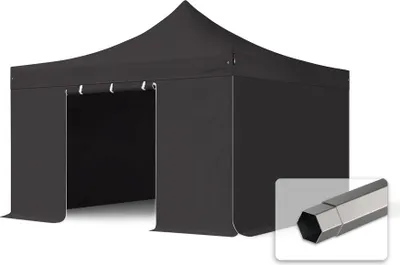 Produktbild von TOOLPORT 4x4m Stahl Faltpavillon, inkl. 4 Seitenteile, schwarz