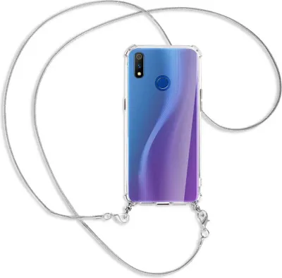 Produktbild von Handykette Backcover-Schutzhülle mit Band (Metall silberfarben) für Realme 3 Pro (X Lite) - silberfarbene Kette Snake
