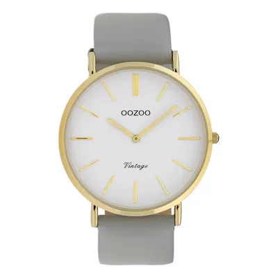 Produktbild von Oozoo Damen Lederarmband Uhr Vintage Series grau Analog Quarzuhr UOC20078