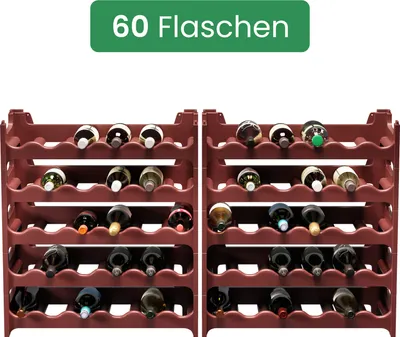 Zdjęcie produktu dla ARTECSIS Sztaplowany plastikowy stojak na wino na 60 butelek, stojak na butelki, brązowy