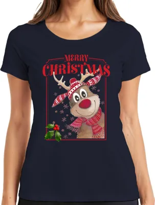 Produktbild von Merry Christmas Rentier Rudolf - Weihnachten Weihnachtsgeschenk Christmas Damen T-Shirt, Navy, 3XL