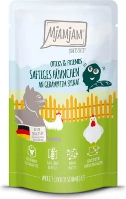 Image de MjAMjAM 125gx12 Quetschie Chicks & Friend Hühnchen & Spinat Cat