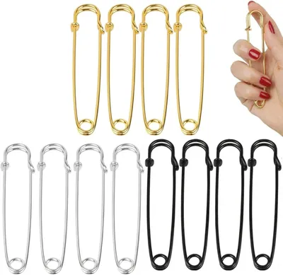 Sicherheitsnadeln 12 Stück 10 cm extra groß gold/silber/schwarz