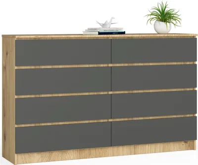 Image de raumhirsch : Commode haute de 160 cm avec 8 tiroirs. Meuble buffet, armoire, console de 99 cm de hauteur