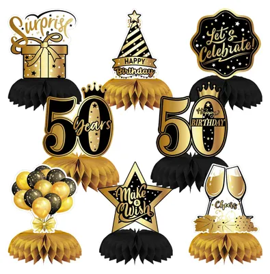 Productafbeelding van Tafeldecoratie: Wafelbolletjes - Set van 8 - Voor decoratie - Zwart, goud