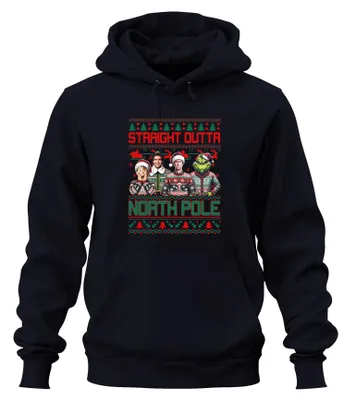 Obrázok produktu pre Straight Outta North Pole Ugly Xmas Sweater Christmas Movies - Christmas Christmas Uni mikina s kapucňou, Navy, L