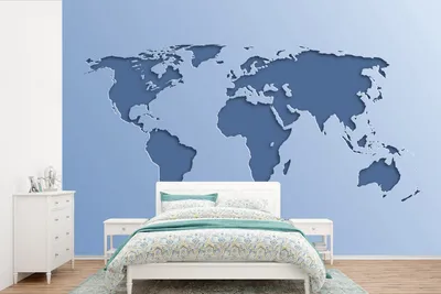 Produktbild von Weltkarten-Wandtuch - Blau - Einfach - Breite 525 cm x Höhe 350 cm