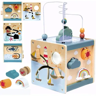 Produktbild von Aktivitätswürfel Holz Spielwürfel Lernspielzeug - 6-in-1 - 15,5 x 15,5 x 26,5 cm - Für Kleinkinder ab 12 Monaten