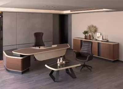 Produktbild von Moderner Arbeitszimmer Set Luxus Möbel Eckschreibtisch Sideboard Massivholz